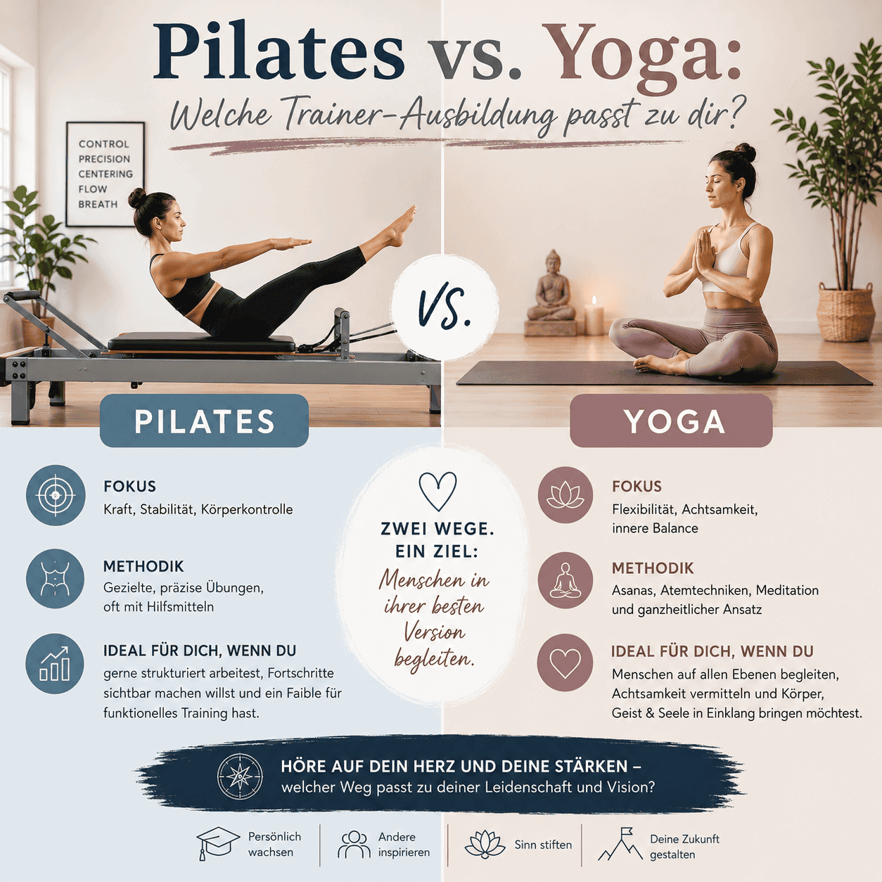 Erfahre hier die Unterschiede zwischen Pilates & Yoga Ausbildungen